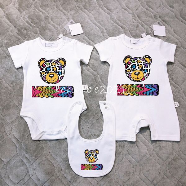 Bavaglini pagliaccetto orso cartone animato manica corta neonato estate bambina e ragazzo 100% cotone abbigliamento tuta neonato