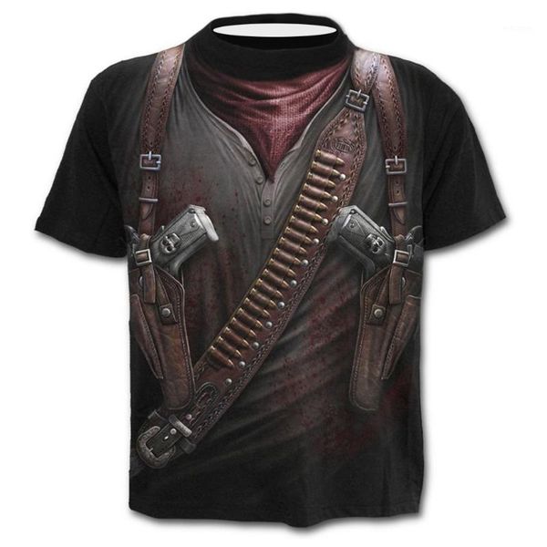 Herren T-Shirts T-Shirt Western Cowboy Print Rundhalsausschnitt Slim Fit Kurzarm Top T-Shirts Tops Shirt Punk Männliche Herrenbekleidung