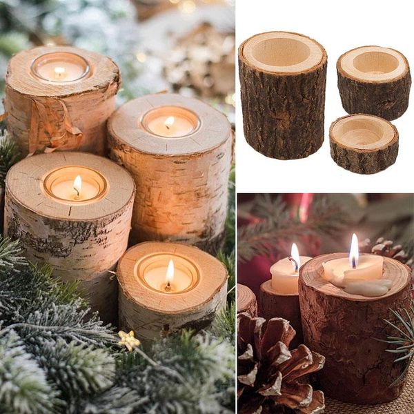 Kerzenhalter Holzhandwerk Kerzenständer Rustikaler Rindenholzstumpfhalter DIY Hochzeit Weihnachten Tisch Desktop-Dekoration Pflanze Blumentopf