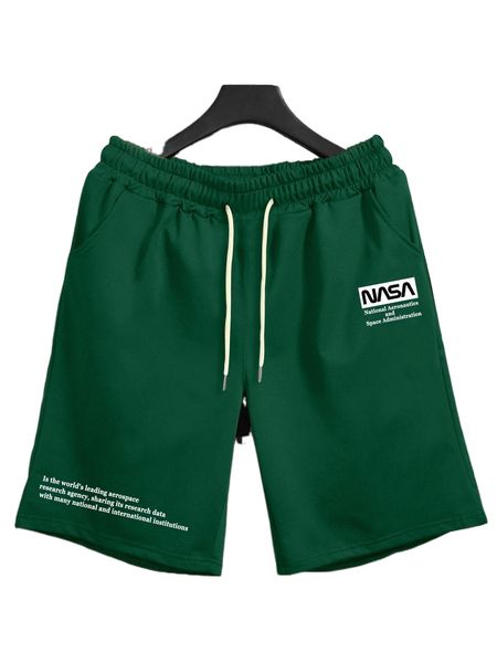 

men slogan graphic drawstring waist shorts k91q#, White;black