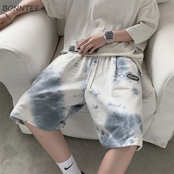 

casual shorts men tie dye high street patchwork designed elastic waist korean style plus size s 3xl all match males trousers 220621, White;black