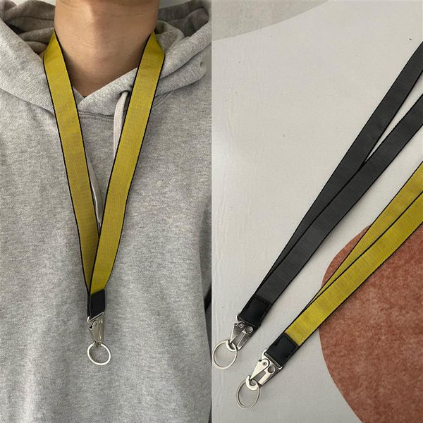 

off industrial lanyard long keychain yellow nylon strap halter fashion luggage pendant brand designer carved alloy buckle d274s, Silver