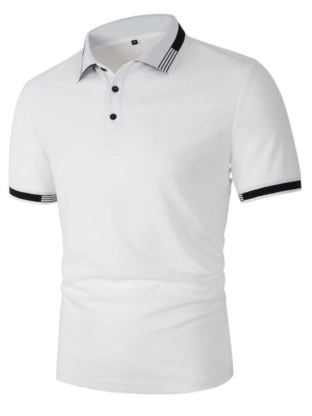 

men striped trim polo shirt a8rp#, White;black