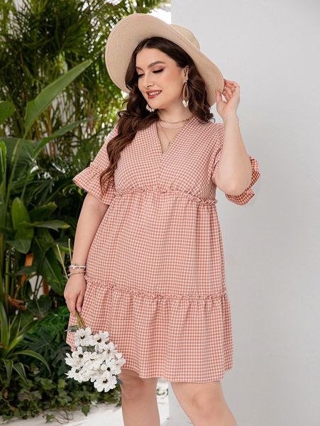 

plus gingham print tie back dress o8gq#, Black