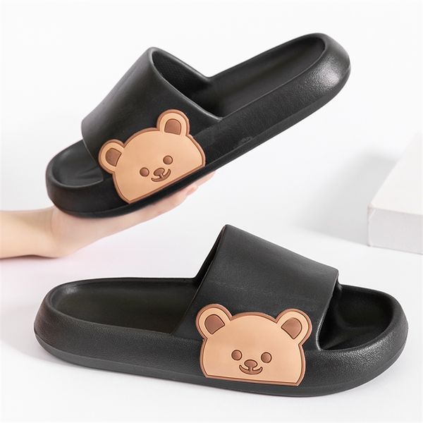 

summer women men slippers sandals beach slides flip flops cartoon bear thick sole boys girl bathroom shoes zapatillas 220628, Black