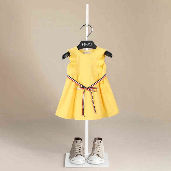 Девушки для малышей одеваются для девочек -одежды 2022 Летняя лук Желтая белая дышащая принцесса вечеринка Элегантное детское платье vestidos g220506