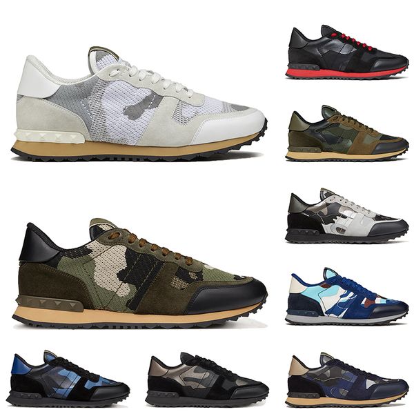 

luxury rockrunner camo casual shoes 2023 women mens designer sneakers camouflage mesh fabric rubber stud platform vintage leather loafers