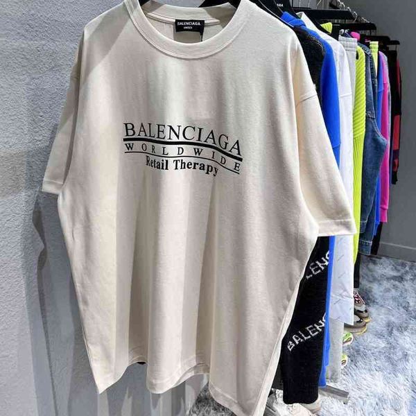 

balencaigass designer t shirts high version original b letter retail therapy irregular cut printed short sleeve for men and women, White;black