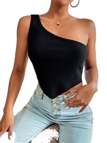 

one shoulder hanky hem knit b1s2#, White;black
