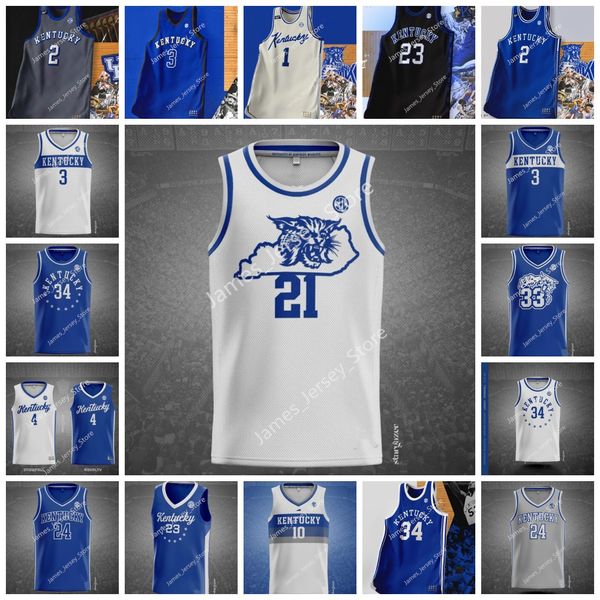 2022 NCAA Kentucky Wildcats Basketball Jersey Custom Style 1 Дариус Миллер 4 Раджон Рондо 15 Вилли Коули-Стейн 34 Кенни Уокер 44 Дэн Иссел 42 Джамаал Маглуай