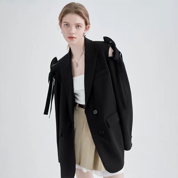 B056 Женские костюмы Дизайнерские пиджаки пиджак пиджак для вышивки белый для женщин с длинным рукавом негабаритное пальто свободное пиджак офисные дамы черные топы ограничены 10 штук
