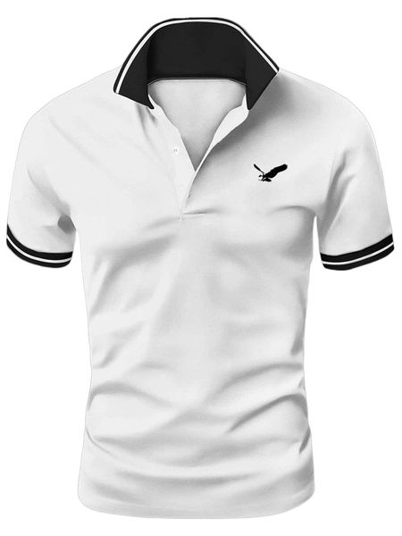 

men eagle print contrast collar polo shirt s6eb#, White;black