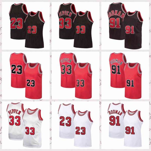 

2021 vintage men retro classic basketball jersey scottie 33 pippen dennis 91 rodman shirts breathable short black blue white red size s-2xl, Black;red