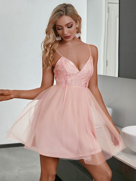 

double crazy embroidery bodice mesh cami dress b9rg#, Black;gray