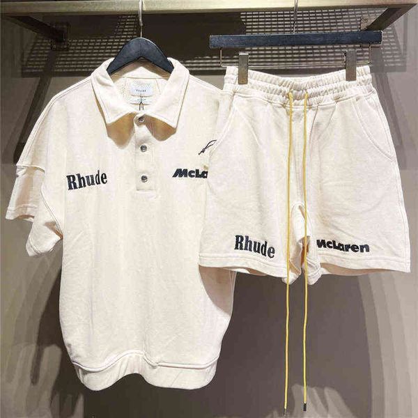 

brand designer t shirt rhude x mclaren letter embroidered lapel pullover t-shirt 1:1 men's and women's short sleeve s-xl, White;black