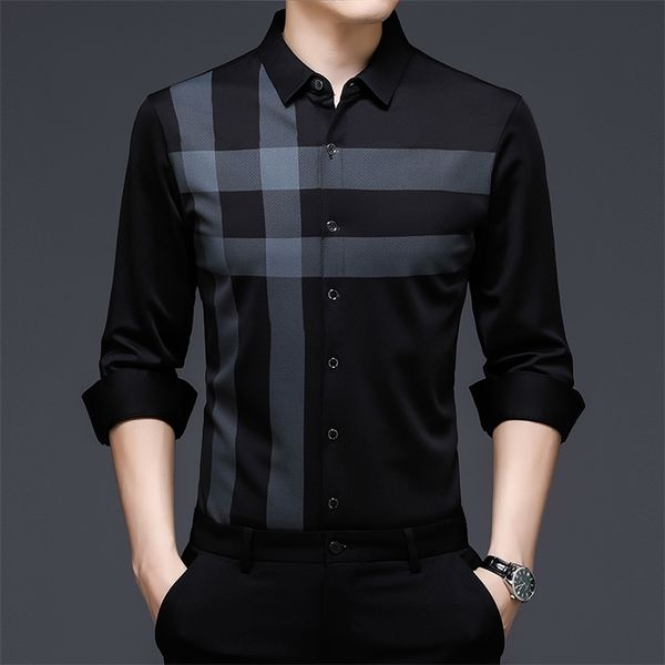 

browon casual men shirts spring autumn striped design vintage style shirt long sleeve business party anti-wrinkle 220810, White;black