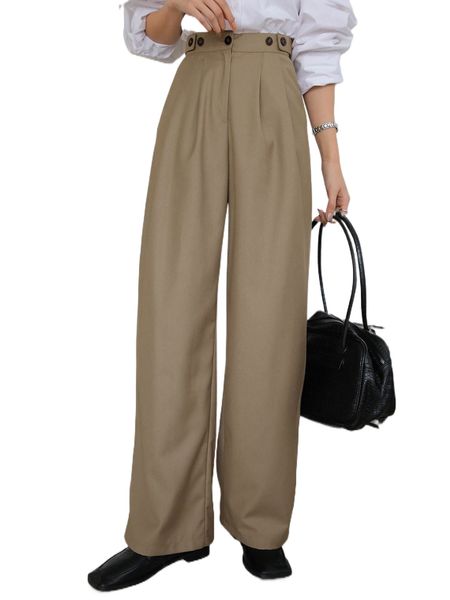 

dazy high waist plicated detail wide leg pants p6dv#, Black;white