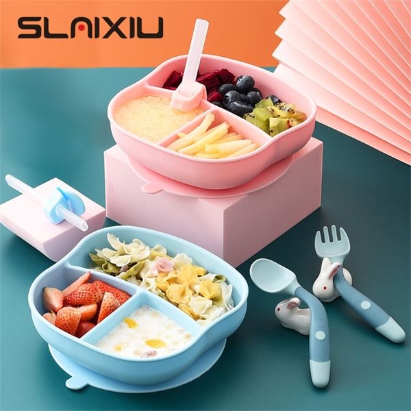 

baby plate +spoon+fork food grade silicone feeding food tableware children dishes suction toddle training tableware bpa 220512