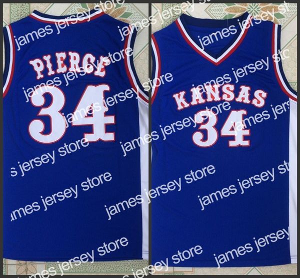 

james men's kansas jayhawks #34 paul pierce blue stitched jersey, Black