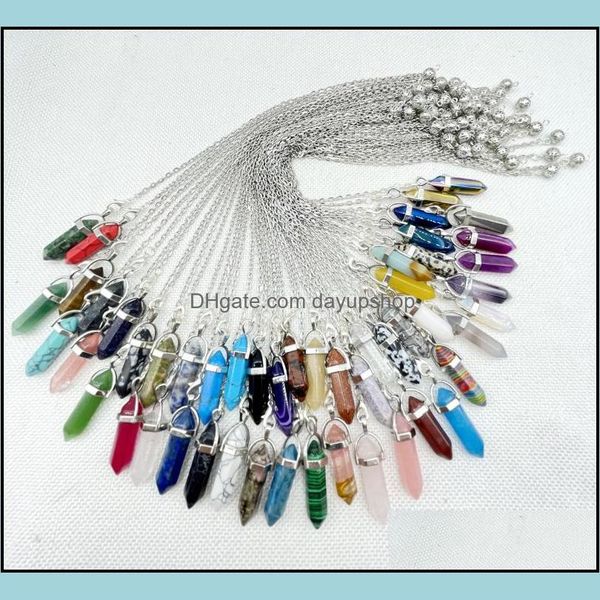 

pendant necklaces natural stone pendants pink quartz agates tiger eye black obsidian healing crystal pendum amet divination dayupshop dh2hx, Silver