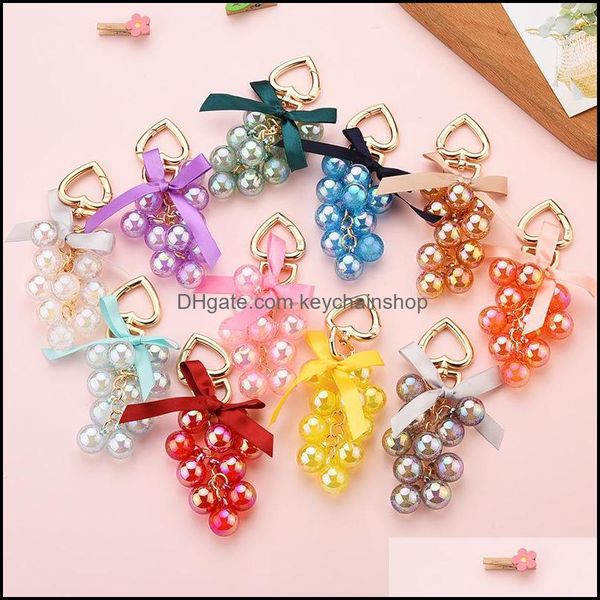 

keychains fashion accessories korean ins acrylic grape keychain cute colorf jelly bead keyring women girl heart for bag pendant key chains d, Silver