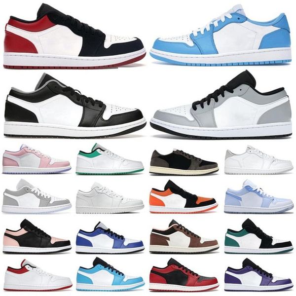 

jumpman 1 low 1s men women basketball shoes black university blue unc bred toe red light smoke grey pine green mens trainers sports sneakers