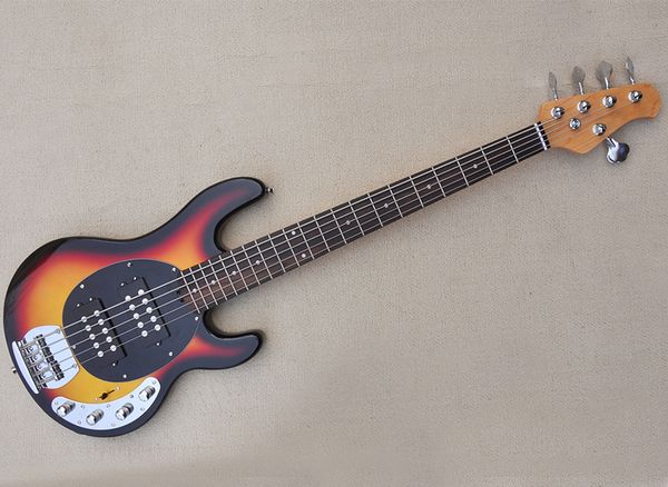 

5 strings tobacco sunburst electric bass guitar with humbuckers pickups