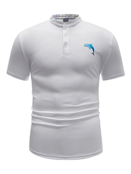 

men dolphin print mock neck polo shirt u9xh#, White;black