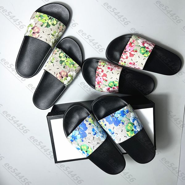 

beach luxury designers slippers sandals summer embossing fashion womens mens graffiti leather slipper shoes sneakers flower double buckle sl, Black