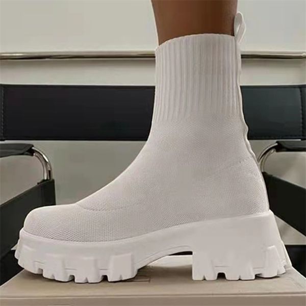 

women boots platform boots for ankle autumn winter shoes women chunky heels botas mujer white sock platform shoes female 220817, Black