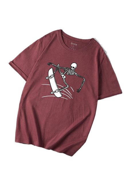 

men skeleton and skateboard print tee p9bs#, White;black