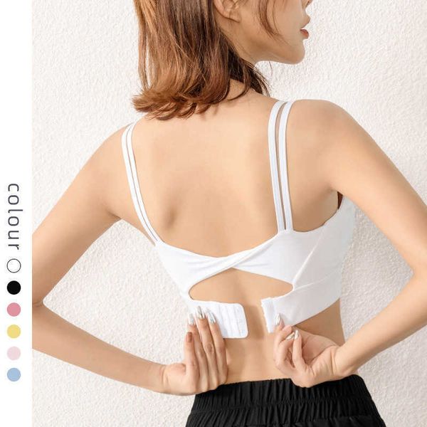 

running shockproof sports underwear yoga outfits women's tank gathered back folding vest high-strength integrated cup cover bra gym ve, White;red