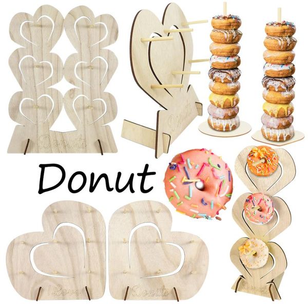 Party Dekoration Holz Herz Form Donut Ständer Hochzeit/Geburtstag/Baby Dusche Dessert Schatz Tisch Dekor Wand mit HolderParty