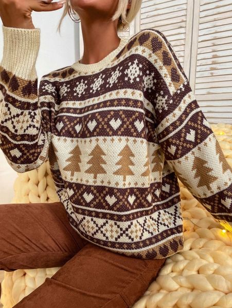 

geo pattern drop shoulder sweater u2hv#, White;black