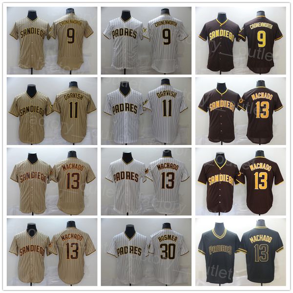 

men baseball 13 manny machado jersey 9 jake cronenworth 11 yu darvish 30 eric hosmer team color brown white black embroidery and sewing flex, Blue;black
