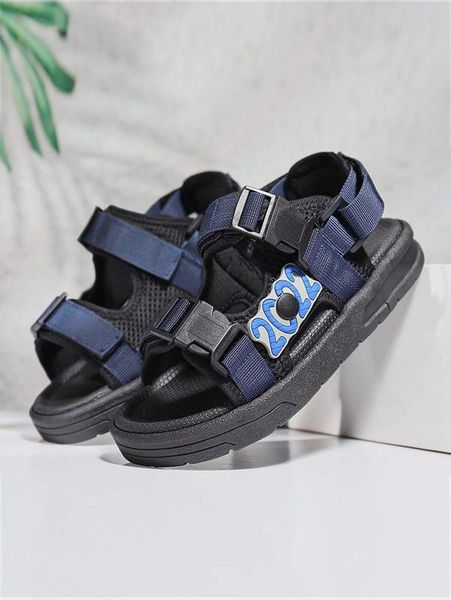 

boys number patch detail release buckle sport sandals she, Black;red