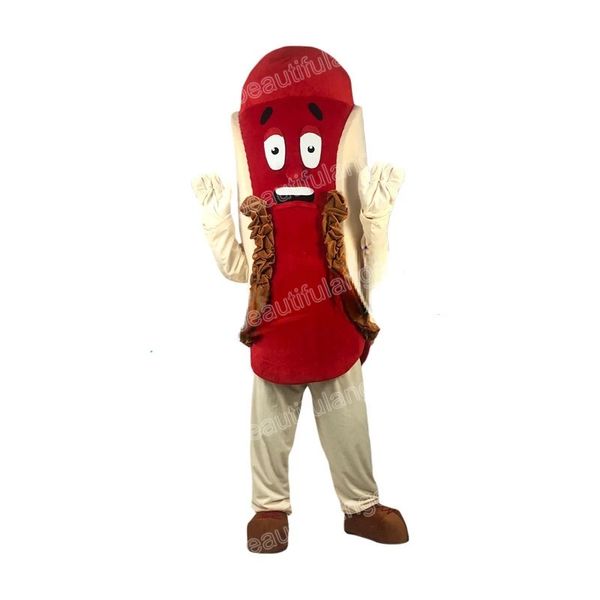 Costume della mascotte del hot dog di Halloween Personaggio dei cartoni animati di peluche animale di alta qualità Personaggio a tema per adulti Costume da carnevale di Natale per adulti