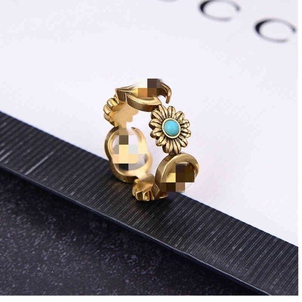 

little daisy ring turquoise hollow make old petals, Silver