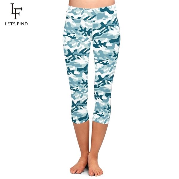 

fashion workout leggings for women high waist camouflage printed female fitness midcalf pants casual trousers 201014, Black