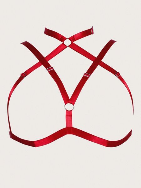 

plus ring linked harness bra i5pk#, Black;white