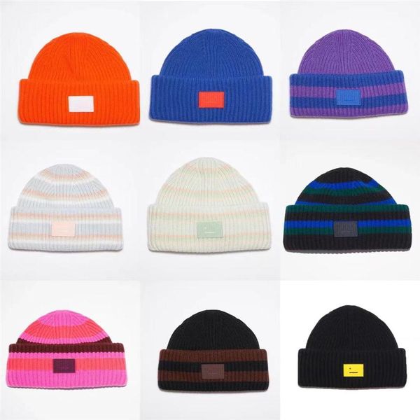 

2021 ac smiling face beanie skull caps knitted cashmere eye warm couple lovers acne hats tide street hip-hop wool cap adult304w, Blue;gray