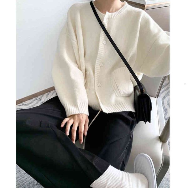 

women's knits & tees gray blue / milk white pocket special soft sweater coat women's autumn korean version loose and versatile fas