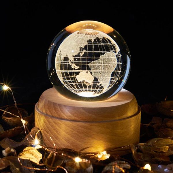 Oggetti decorativi Figurine Sfera di cristallo Carillon luminoso in legno Proiettore Rotary Innovativo regalo di compleanno Meccanismo a manovella