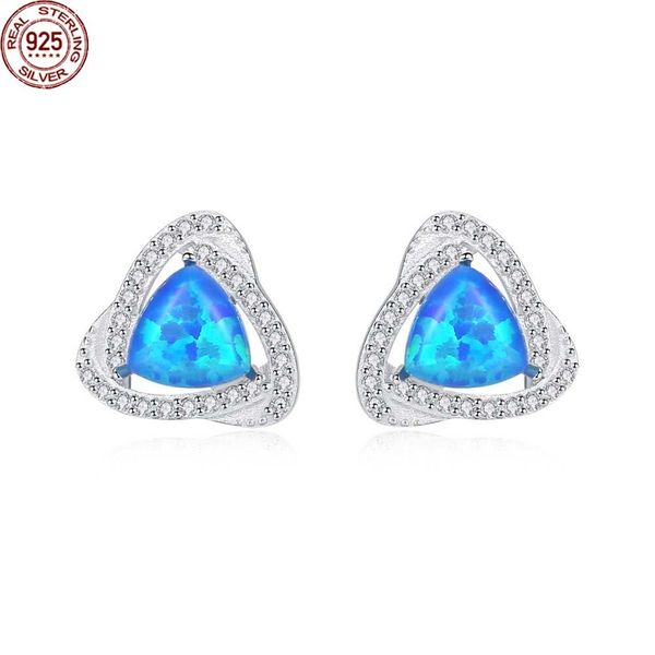 

new arrival 925 sterling silver luxury 6mm fire opal stud earrings for women blue/white/green brightly fine jewelry brincos vintage party, Golden;silver