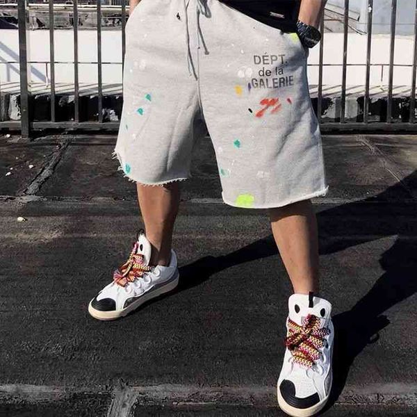 

designer gallerydepts shorts 1ink splashing hand-painted graffiti shorts high street loose letter printing casual sports capris, White;black