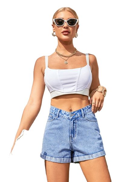 

roll up hem denim shorts r8iq#, White;black