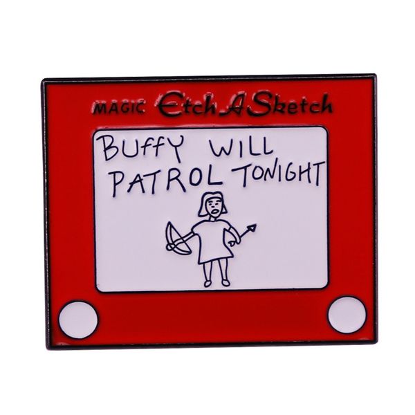 

buffy will patrol tonight enamel pin magic-etch-a-sketch badge funny childhood toy brooch, Blue