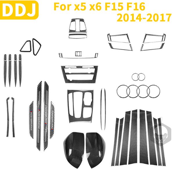 

for bmw x5 x6 f15 f16 2014-2017 carbon fiber accessories air conditioner outlet cover gear shift sticker door speaker cd frame