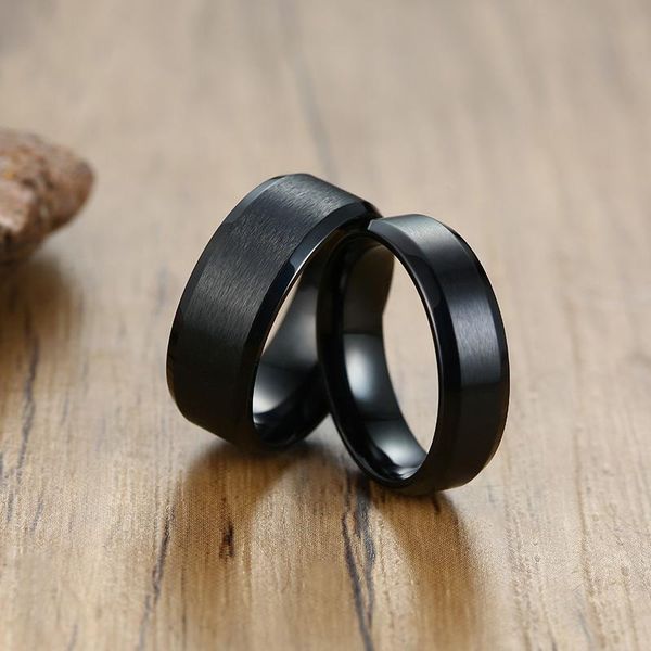 

wedding rings classic matte black stainless steel ring for men women 6mm 8mm width promise, Slivery;golden