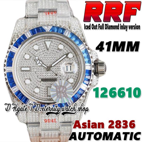 

rrf latest ew126613 a2836 automatic mens watch jh116613 bl126619 blue square diamonds bezel 41mm 904l steel iced out diamond bracelet eterni, Slivery;brown